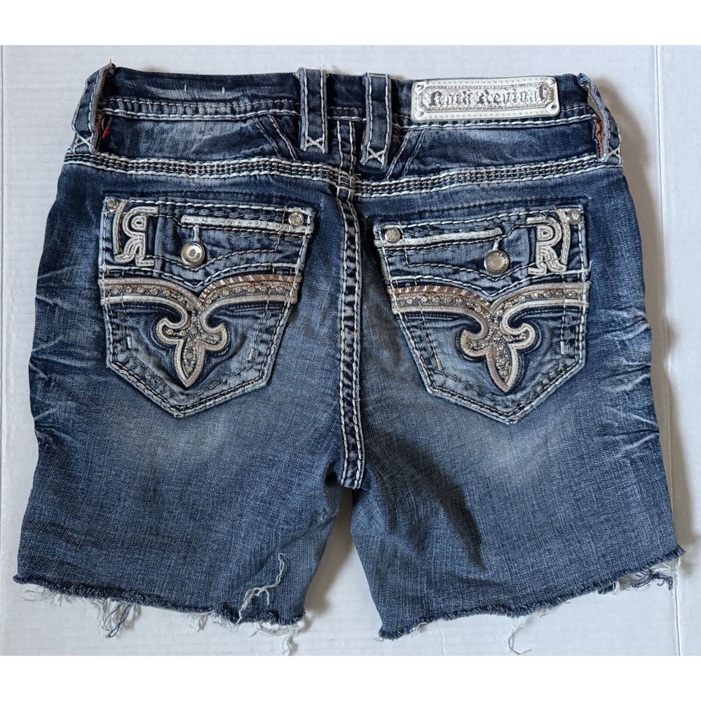 ROCK REVIVAL AGATA - Women's Mid Rise Skinny Cut-Off Denim Jean Shorts - 27x5